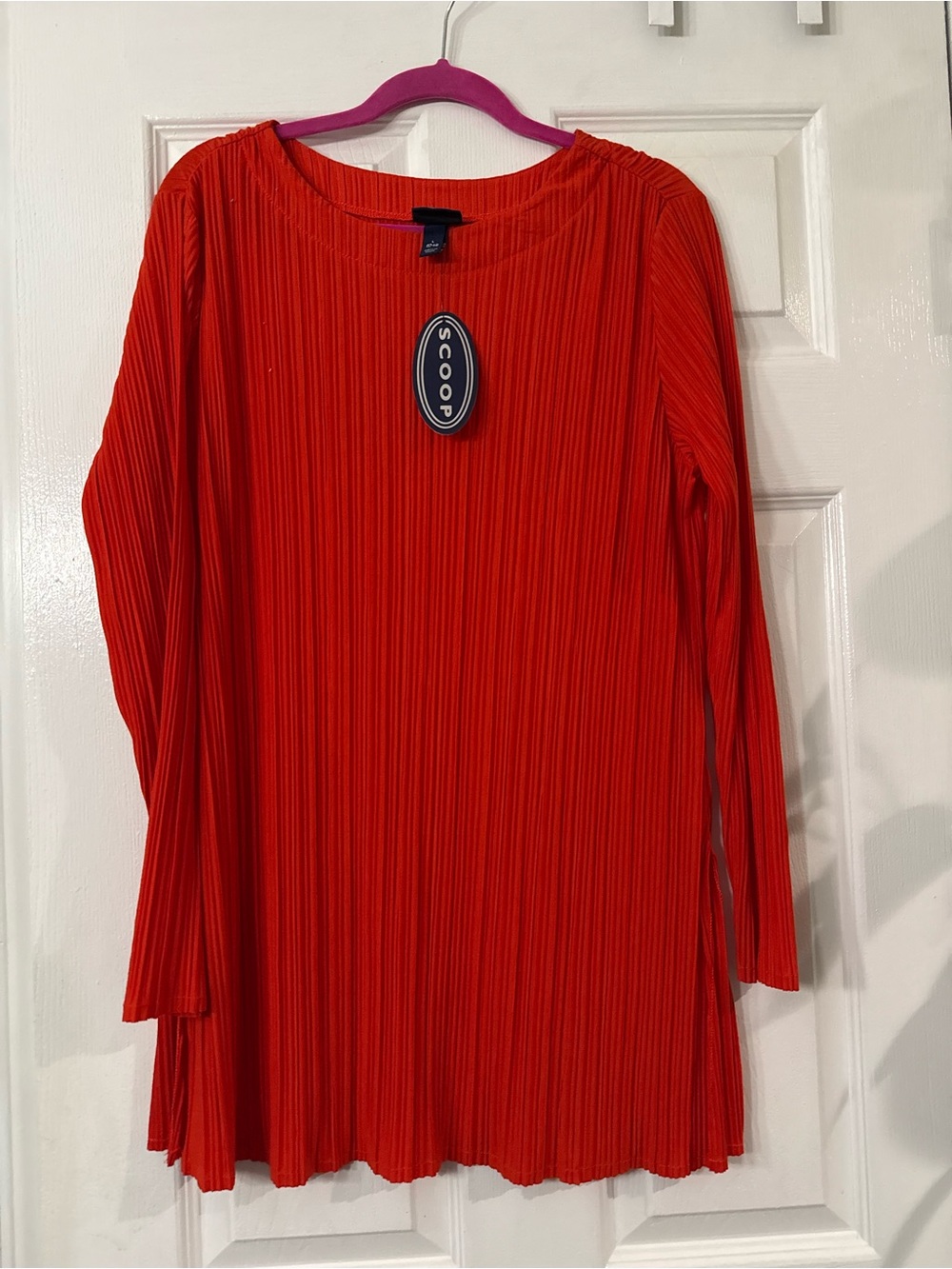 Scoop Red Pleated Long Sleeve Tunic